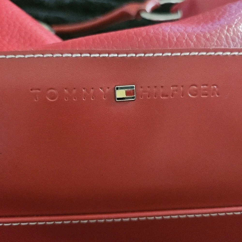 Tommy Hilfiger Red Faux Leather City Slouchy Large Handbag